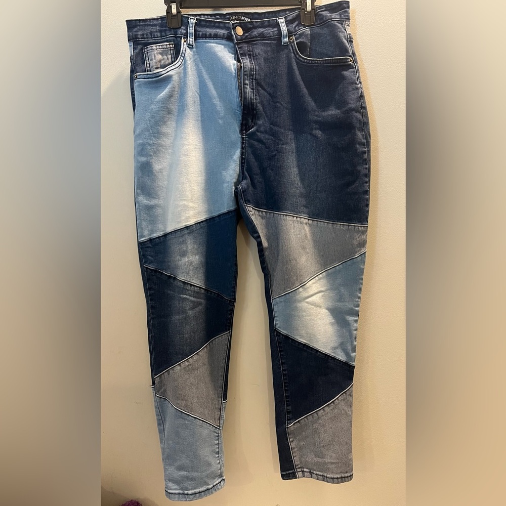 Fashion Nova All Fixed Up Patchwork Skinny Jeans - Blue/combo. Size 1X